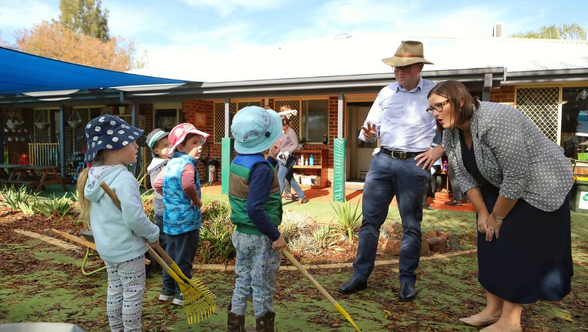 Agriculture Minister Adam Marshall with Early Childhood Learning Minister Sarah Mitchell announce a new drought subsidy this morning. 