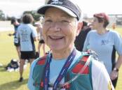 Barbara Poole, the oldest competitor at the Tamworth Running Festival on the weekend, ran her first half-marathon at 70. She finished in a respectible time. Picture by Peter Hardin