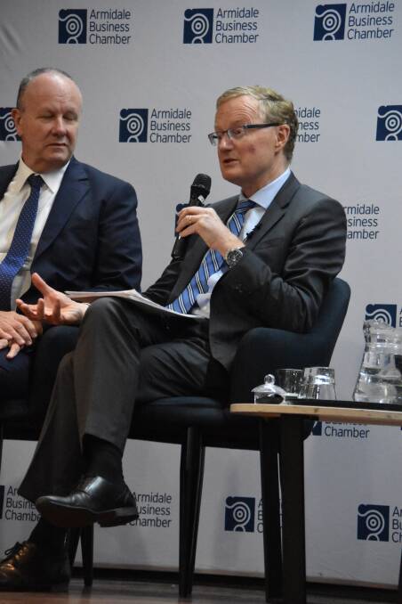 BANK BOSS: Reserve Bank Governor Philip Lowe told the Armidale Chamber of Commerce the "mega salaries" of Australia's CEOs "disturbs me". Pictures: Andrew Messenger. 