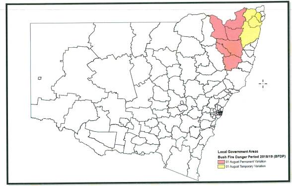 The Bushfire Danger period areas from August 1.