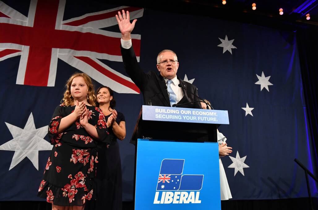 Prime Minister Scott Morrison following the Coalition's win in 2019. Picture: AAP. 