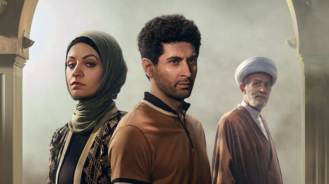 Sheikh Mohammed's eldest daughter Batul (Maia Abbas), his son Isa (Osamah Sami, and Sheikh Mohammed (Kamel El Basha) in House of Gods on ABC TV. Picture supplied