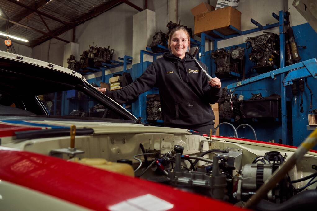 Canberra apprentice mechanic Maisie Place is among the thousands who need access to manufacturer diagnostic and repair information. Picture: Matt Loxton
