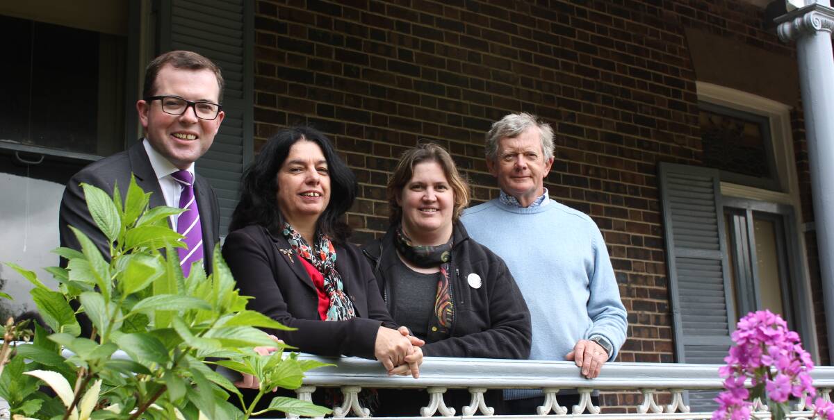 MP Adam Marshall, NE Writers Centre president Sophie Masson, Arts North West director Caroline Downer and Saumarez Homestead manager Les Davis outside the homestead that will be chronicled as part of Stuff of Tales.
