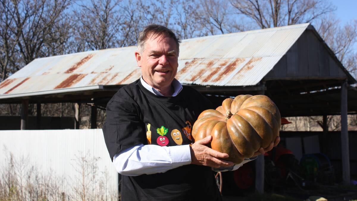 FUN AT THE PUMPKIN RUN: Pathfinders CEO Alan Brennan holds the largest pumpkin of the lot. The pumpkin weighed in at 10 kilograms.