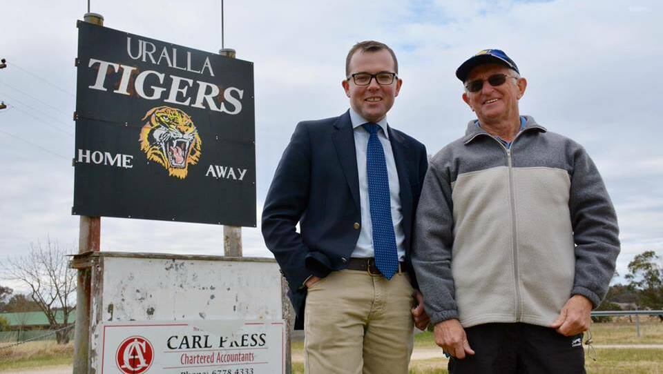 TRIBUTE: Northern Tablelands MP Adam Marshall with the late Kevin Ward at the Uralla Tigers home grounds.