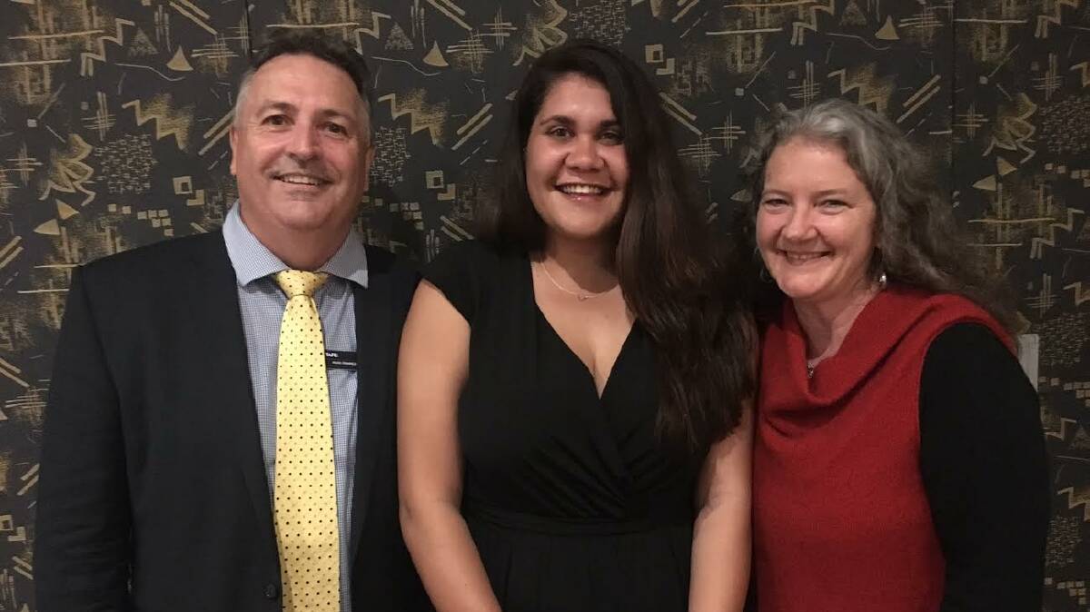 SMART BUSINESS: TAFE NSW Mark Primmer, student Jamaika Smith and teacher Lisa Faulkner. Ms Smith has been recognised for her work in Business Administration.