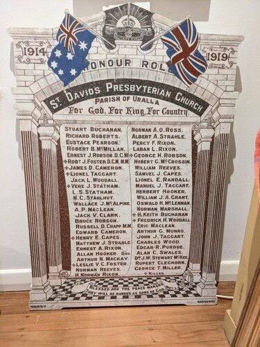 RETURNED: The WWI honour roll has been returned to Uralla.