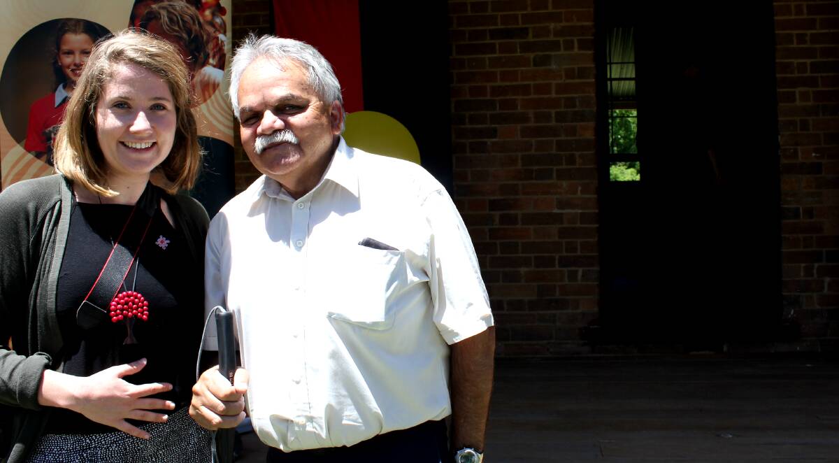 RECONCILIATION THROUGH ART: NSW Reconciliation Council project officer Georgia Behrens with Anaiwan elder Steve Widders.