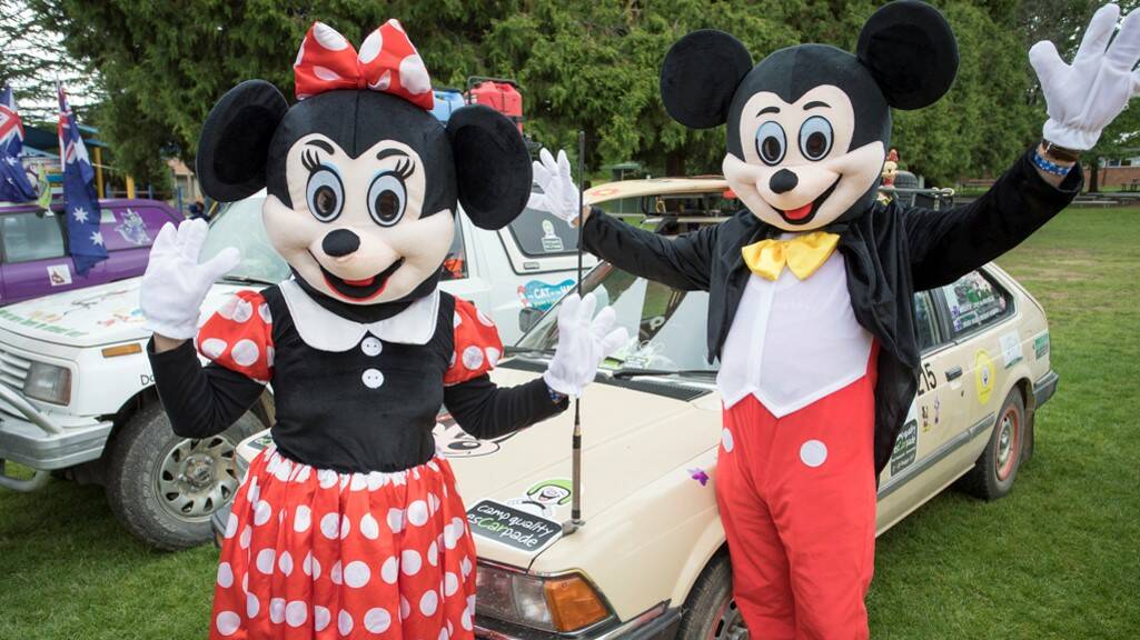 LAUGHTER IS THE BEST MEDICINE: Mickey and Minnie Mouse in Armidale ahead of the Camp Quality Giggle Disco.