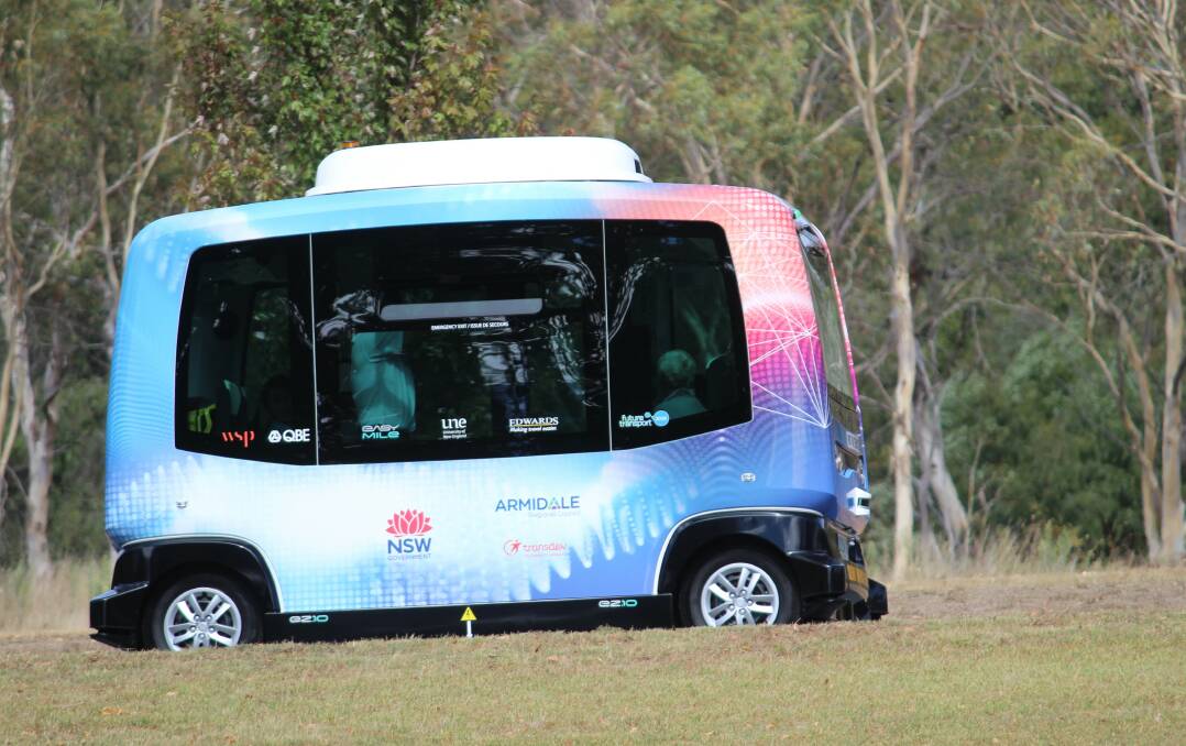 The bus had been calibrated to travel in the UNE grounds. It will soon be seen on the streets of Armidale as it travels on a route from UNE to the CBD and return. Photo: Steven Green, Armidale Express.