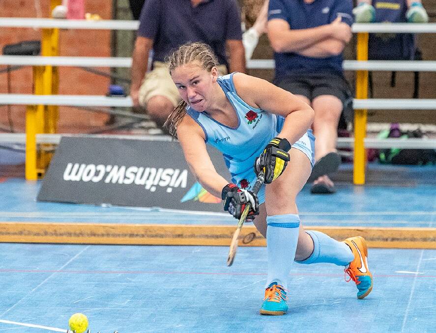 Tamworth's Ella Mitchell in action for the NSW Blues girls. Photo: www.clickinfocus.com.au