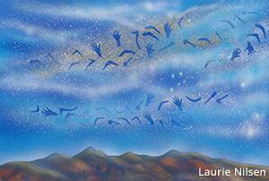 Laurie Nilsen's painting represents how the Mandandanji people, read the weather 