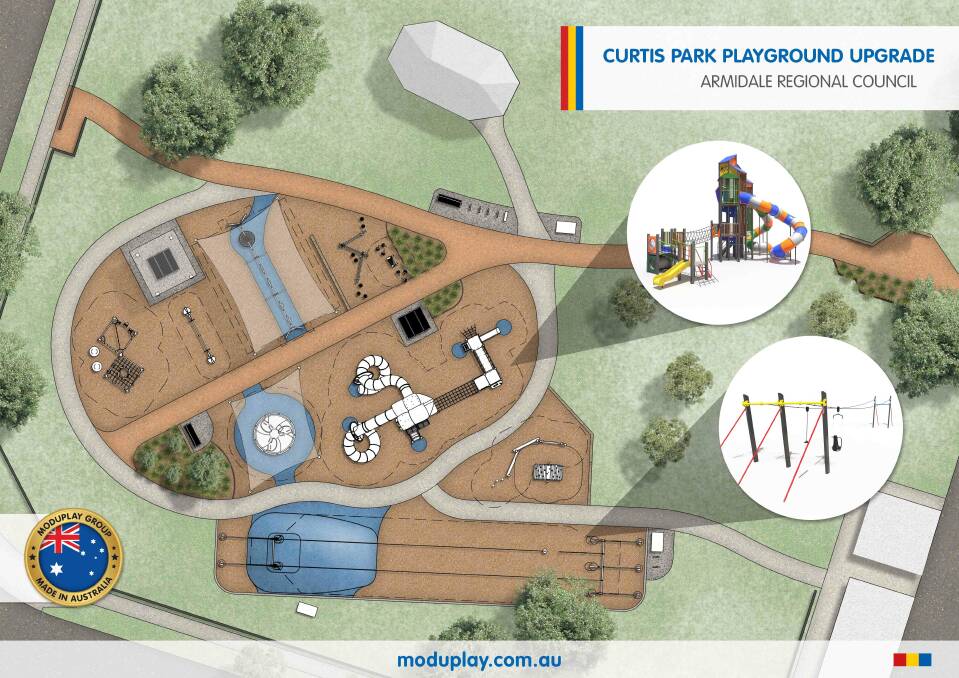 Aerial lay-out of the new Curtis Park playground and the sky tower design for the park.