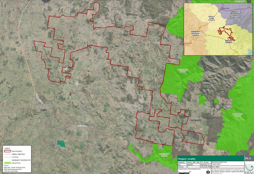 PROPOSED: The boundary of the proposed Winterbourne Wind Farm project spans areas of the Walcha Shire Council and the Uralla Shire Council. Image: supplied
