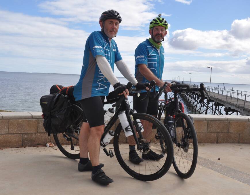 JOURNEY: Ian and Brian Schumacher during their stop in Ceduna as part of the Integra Ride from Fremantle to Sydney to raise money for Integra Service Dogs Australia. Photo: Luca Cetta