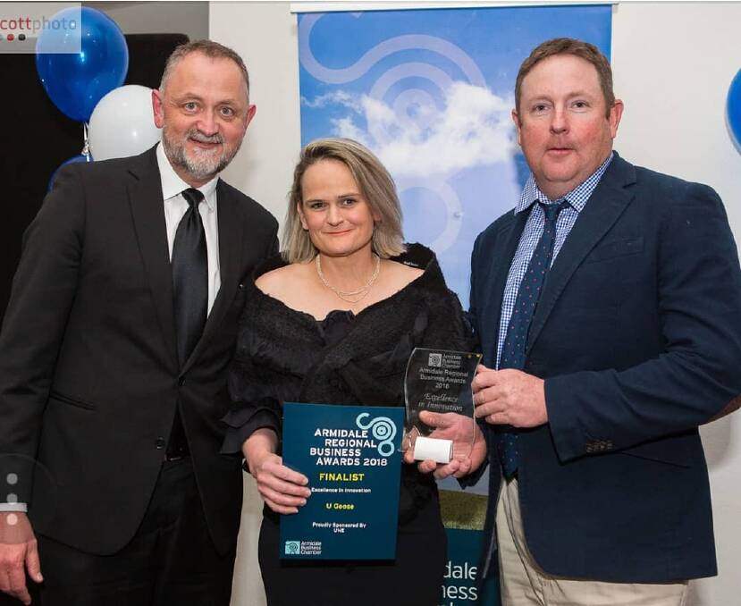 INNOVATIVE: Professor Todd Walker, UNE Provost and Deputy Vice-Chancellor, with Lucy and Herb Mackenzie. UNE sponsored the Excellence in Innovation award category.