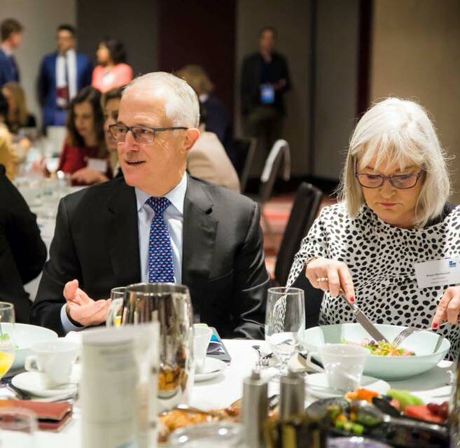 BREAKFAST: Prime Minister Malcolm Turnbull and Aileen MacDonald. Photo: Liberal Women's Council - NSW