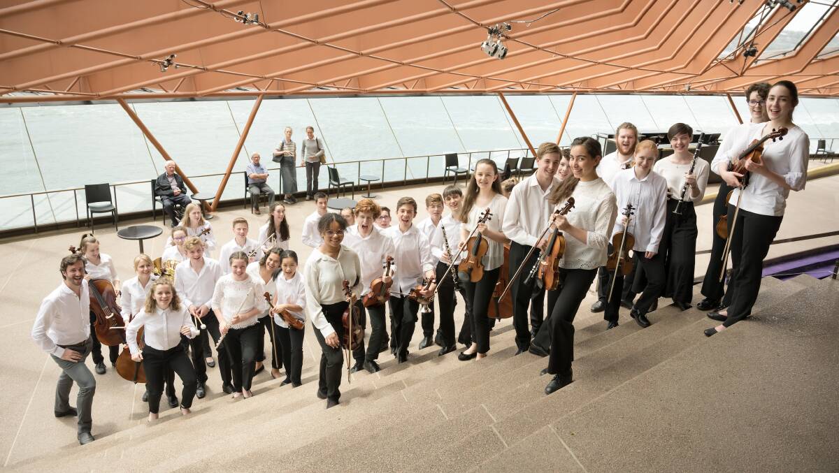 YOUNG MUSICIANS: RYO NSW in the foyer of the Sydney Opera House. Photo: Peter Adamik, supplied by RYO Artstate.