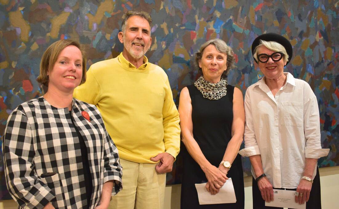 JUDGES AND ARTISTS: Belinda Hungerford, NERAM Manager Exhibitions & Curatorial; artist James White; Carol Mackerras, President of the Friends of NERAM; and bursary recipient Deborah Page. Photo supplied.