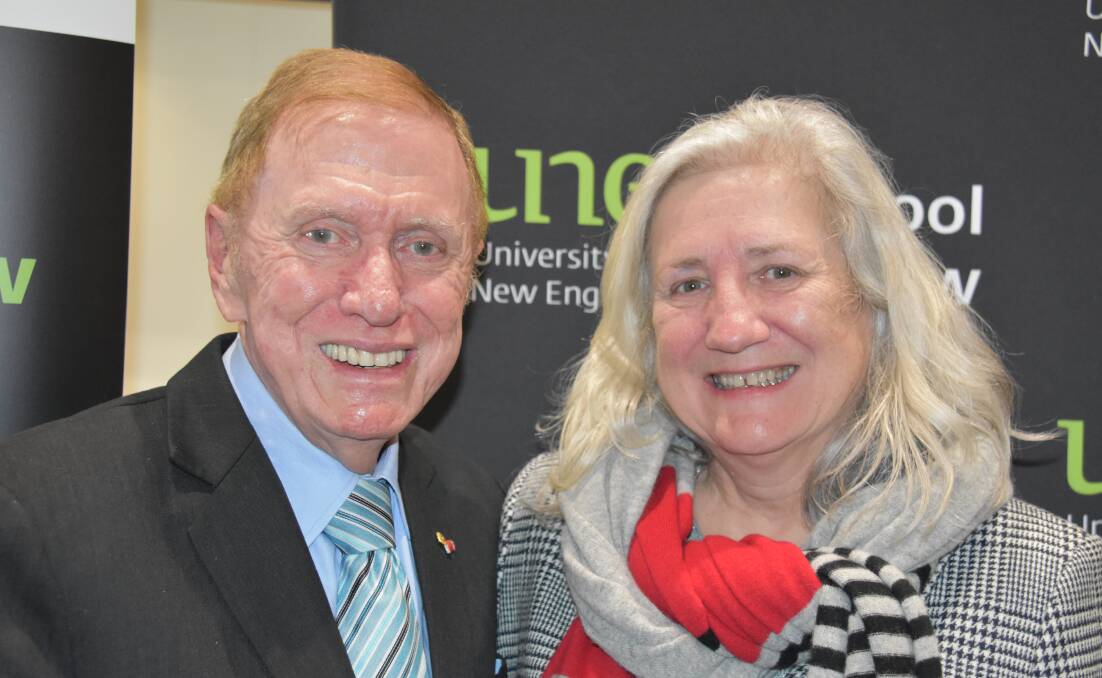 THINKERS: Michael Kirby with UNE's new vice-chancellor Professor Brigid Heywood. Photo - Nicholas Fuller.