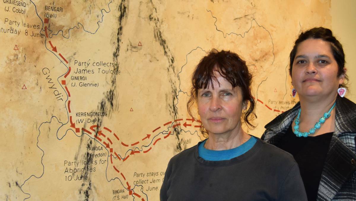  MEMORY: Artist Judy Watson and guest curator Bianca Beetson at NERAM during the installation of the "Myall Creek and Beyond" exhibit.