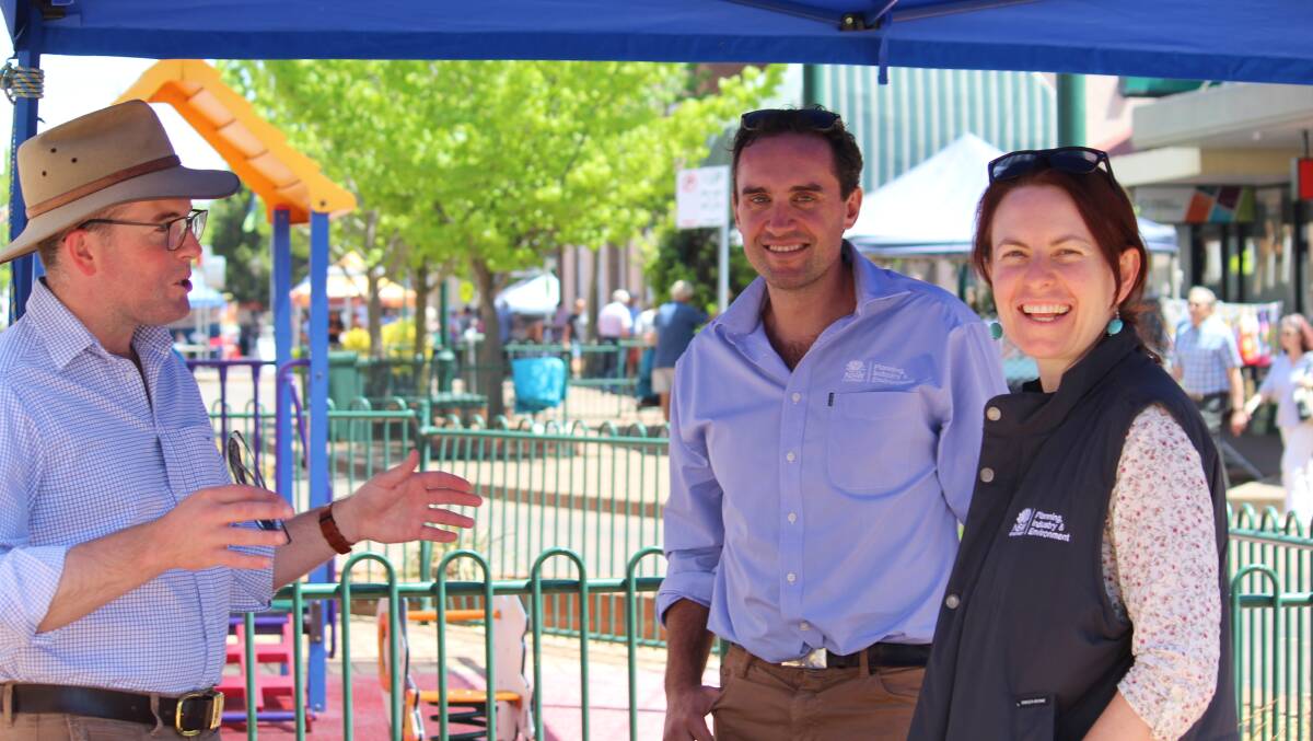 Member for Northern Tablelands and Minister for Agriculture Adam Marshall touched base with Chris Bath, newly appointed project officer for water relationships, and Kate Masters, manager of the water planning team.