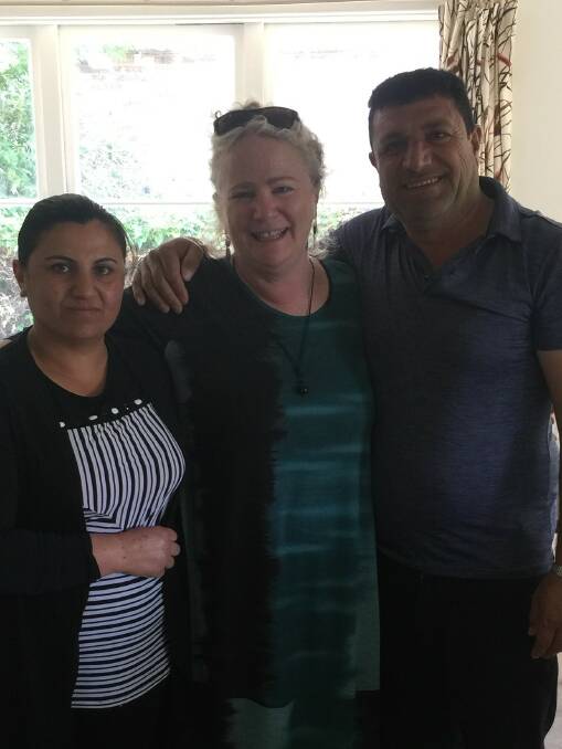 Jennifer McMahon with Yazidi refugees Suham and Saido.