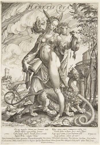 Anton Eisenhoit, “Goddess of Heresy,”  copper engraving (1589), 340 x 230 mm, Herzog Anton Ulrich Museum, Braunschweig
