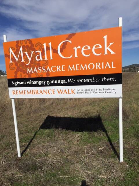 SIGN: Myall Creek Massacre Memorial. Pohto: Supplied.
