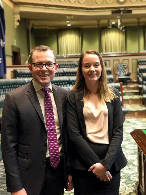 YOUNG POLITICIANS: Northern Tablelands MP Adam Marshall with Uralla student Gemma Weguelin, who attended the 2018 YMCA Youth Parliament last month.