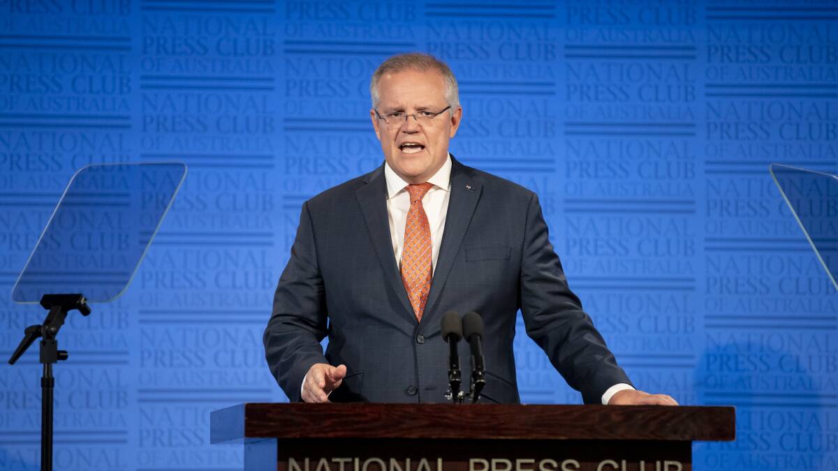 Prime Minister Scott Morrison will announce new vaccine funding at the National Press Club on Monday. Picture: Sitthixay Ditthavong