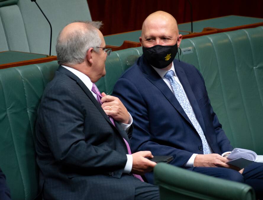Prime Minister Scott Morrison and Defence Minister Peter Dutton. Picture: Elesa Kurtz