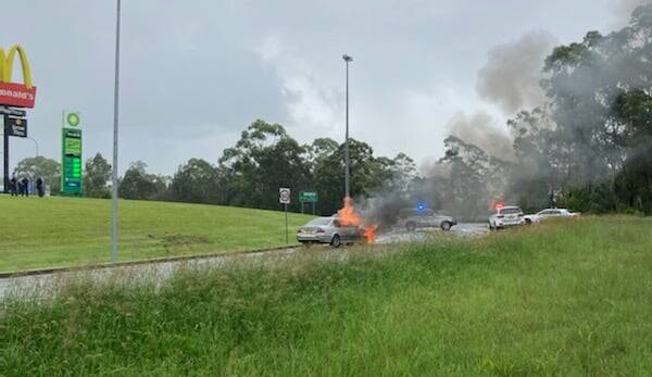 PURSUIT: The vehicle on fire on December 31. Photo: Mid North Coast Police