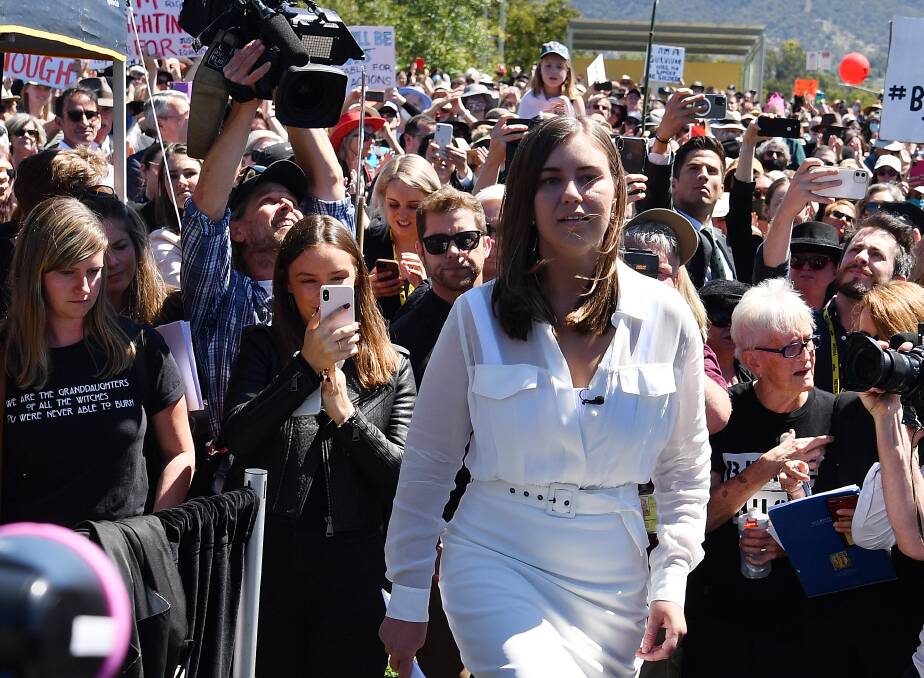 Former Liberal staffer Brittany Higgins at the Canberra March 4 Justice rally on Monday. Picture: Getty Images