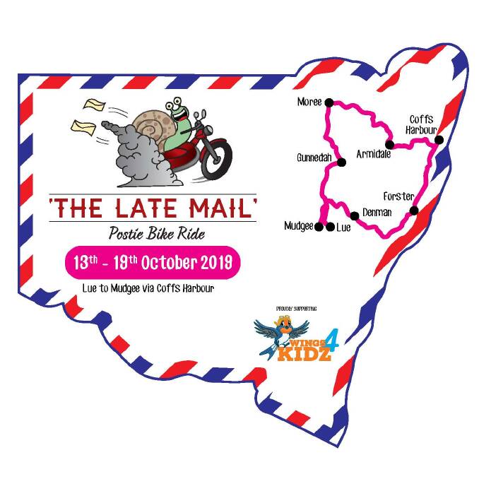 The 2019 route for the Late Mail Postie Bike Ride.