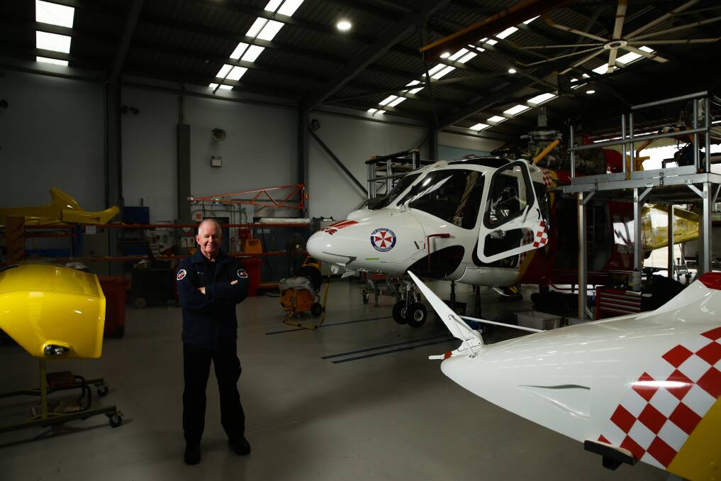 Barry Walton in the Broadmeadow maintenance hangar for the Westpac Rescue Helicopter Service. Picture: Jonathan Carroll 
