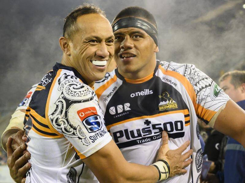 Allan Alaalatoa (r) says great form and team spirit are helping lift the Brumbies to new heights.