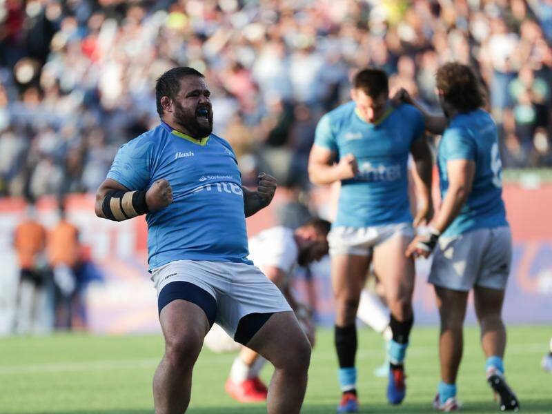 Juan Echeverria celebrates as Uruguay qualify for the 2023 Rugby World Cup.