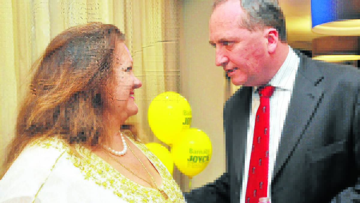 SUPPORT FOR A FRIEND: Gina Rinehart was a surprise guest at the celebration that followed Barnaby Joyce s election as member for New England in September 2013.