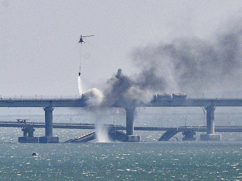Russian authorities have detained eight people over a blast that damaged the Crimea Bridge. (EPA PHOTO)