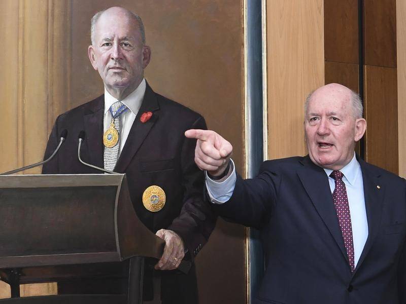 Outgoing Governor-General Sir Peter Cosgrove has posed with his portrait in Parliament House.