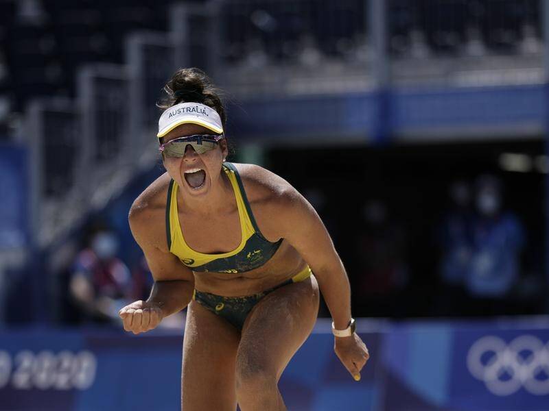 Aussies Mariafe Artacho del Solar (pic) and Taliqua Clancy are into the beach volleyball gold match.