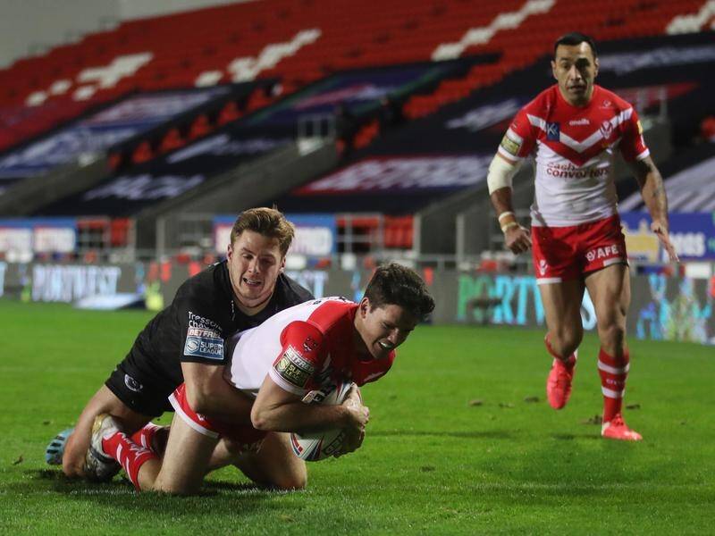 St Helens' Lachlan Coote scored the opening try in their Super League semi-final rout of Catalans.
