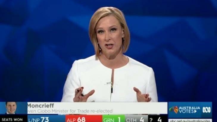 Leigh Sales and her panel put in a marathon effort on a drawn out election night. Photo: ABC Screenshot