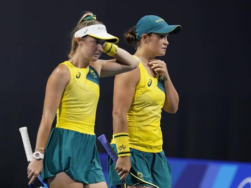 Australian pair Storm Sanders and Ash Barty have been knocked out of the Olympic women's doubles.