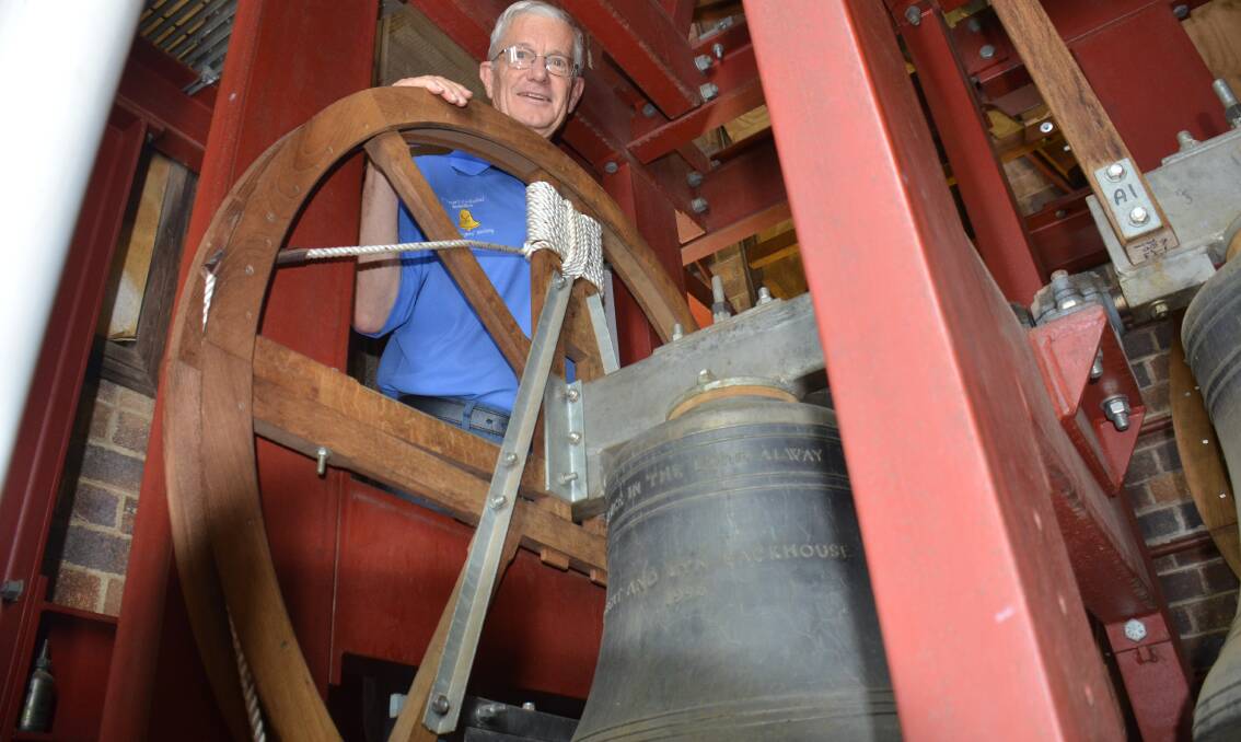 Tower Captain of St Peter's bell ringers Simon McMillan with one of the bells to ring out on Remembrance Day.