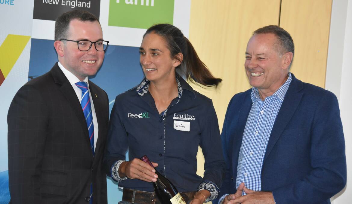 WINNER: Member for Northern Tablelands Adam Marshall with business pitch winner Nerida Richards from FeedXL Nano. 