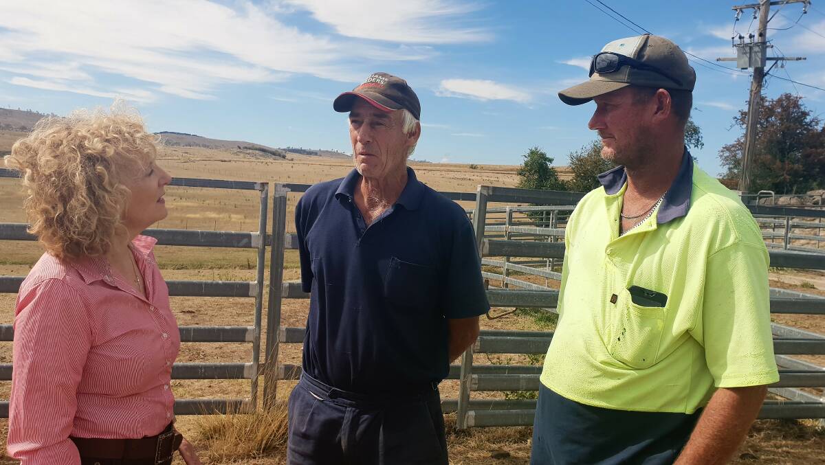 FACT FINDING: Debra O’Brien discussed the problem of Q-Fever outbreaks with grazier Allan Ball and rural worker Aaron Schmidt.