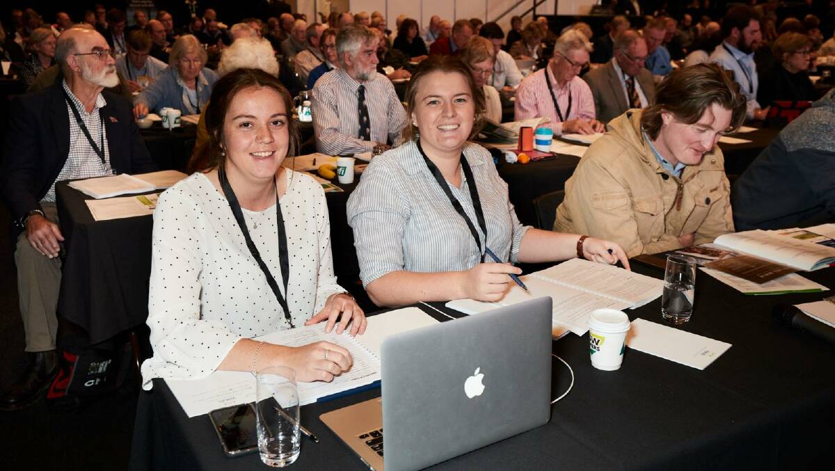 Hannah Carghill and fellow Young Farmer Charlotte Groves from Cowra at the Annual Conference last week.